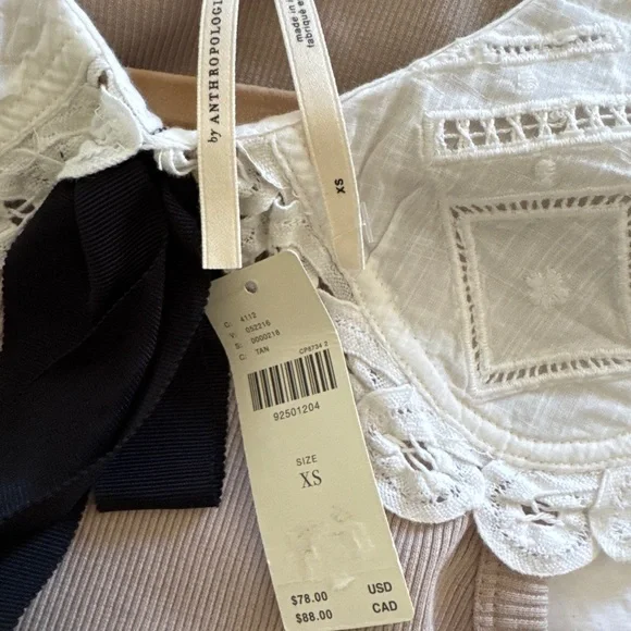 Anthropologie Beige Tank Top with White Lace Collar - Picture 5 of 12